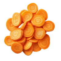 Freshly sliced carrot rounds on a transparent background showcasing vibrant orange color and natural texture, Carrot slices on transparent background png