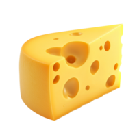 A single piece of yellow cheese with holes on a transparent background highlighting its texture and shape, single cheese piece 3d isolated on transparent background or transparent backgroud png