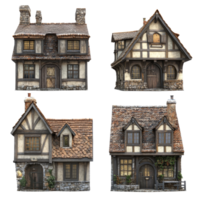 Medieval tavern houses isolated on a transparent background showcasing unique architectural styles and textures, Medieval Tavern Houses Isolated on transparent background png