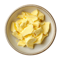 Creamy butter arranged in a beautiful ceramic plate on a stylish transparent tabletop, butter in ceramic plate beautiful shape on transparent background png