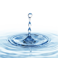 A clear water droplet splashes on a transparent background creating ripples in a calm aqueous setting during daylight, wateron transparent background png