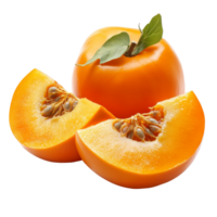 Slices of ripe persimmons on a clean transparent background showcasing their vibrant orange color and texture, slice ripe persimmons isolated on transparent background png