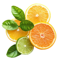 Freshly cut citrus fruits including orange, lemon, lime, and bergamot on a transparent background for culinary use, orange lemon lime bergamot isolated on transparent background png