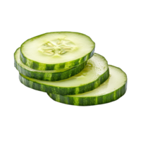 Freshly sliced cucumber on a clean transparent surface, showcasing its vibrant color and texture, sliced cucumber isolated on transparent background png
