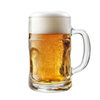 Refreshing lager beer in a clear glass mug with frothy head on a transparent background, red torn paper isolated on transparent background png