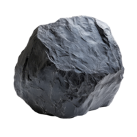 A large black boulder rock stands alone on a clean transparent background, big black boulder rock isolated on transparent background png