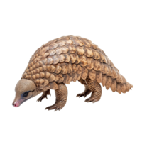 A pangolin exploring its surroundings on a clean transparent backdrop in a serene setting, a pangolin isolated on transparent background png
