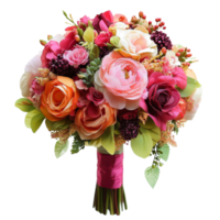 Bridal bouquet featuring complement color flowers in shades of transparent for a wedding celebration, bridal bouquet consists from complement color flower, isolated transparent background png