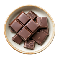 A delicious chocolate bar served on a simple plate against a clean transparent background perfect for dessert lovers and culinary presentations, chocolate bar in a plate isolated on transparent background png