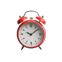 Bright red alarm clock on a transparent background showing the time clearly at nine o'clock in the morning, Red alarm clock on transparent background png