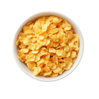 A bowl of crunchy corn flakes on a transparent background, showcasing a simple breakfast option for a healthy morning meal, corn flakes in a bowl on transparent background png
