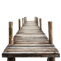 An isolated wooden pier stretching into a bright transparent background, symbolizing tranquility and solitude, Wooden Pier Isolated on transparent background png