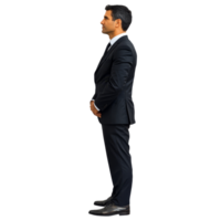 Corporate businessman in a formal suit standing confidently and poised in a side view against a transparent background, Corporate businessman standing side view file no background png