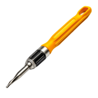 A close-up view of a yellow-handled screwdriver on a transparent background for tool identification, The screwdriver isolated on transparent backgroundfile png