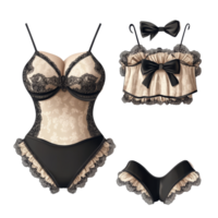 Elegant lingerie set featuring intricate lace and satin details displayed against a crisp transparent background, Elegant Lingerie Set on transparent background png