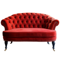 Stylish red tufted sofa placed against a clean transparent background for a modern interior design look, red sofa isolated on transparent png