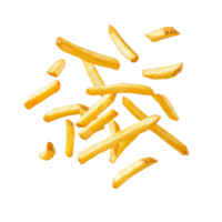 Floating French fries falling in an isolated setting against a transparent backdrop for a playful food concept, falling or flying French fries, potato fry isolated transparent background png