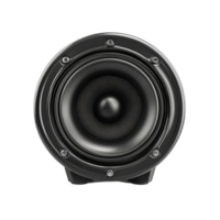 Stylish black audio loudspeaker designed for high-quality sound on a clean transparent background, black audio loudspeaker isolated on transparent background png