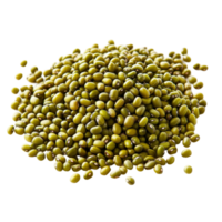 A fresh pile of mung beans isolated on a clean transparent background, highlighting their vibrant green color and oval shape, Pile of mung beans isolated png