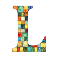 Colorful letter L made from a mosaic of vivid squares representing creativity, art, and expression against a transparent background, consonant letter l is used to make words on transparent backgroundfile png