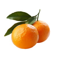 Fresh mandarin tangerine citrus fruit with green leaves set against a clean transparent background, Mandarin tangerine citrus fruit with leaf isolated on transparent background png