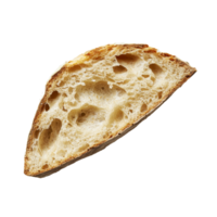 Close-up of a slice of Marraqueta bread showcasing its airy texture on a simple transparent background, slice of Marraqueta Bread on transparent background png