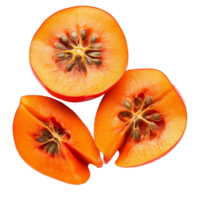 Freshly sliced ripe persimmons arranged on a clean transparent background ready for culinary use or presentation, slice ripe persimmons isolated on transparent background png