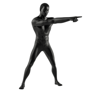 en svart man slående en minimalistisk utgör, pekande självsäkert med ett hand, pekande svart man minimalistisk enkel 3d isolerat på transparent bakgrund png