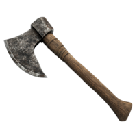 Axe on a transparent background with a textured blade and wooden handle for outdoor or crafting use, axe isolated on transparent background png