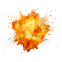 Dramatic fiery explosion with vibrant orange flames and sparks on a clean transparent background, Fiery Explosions on transparent background png