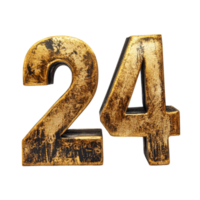 Golden number 24 representing the countdown to the New Year, isolated on a transparent background for clear visibility, Number 2024 New Year isolated on transparent background png
