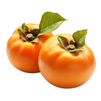 Fresh ripe persimmons with vibrant orange color and green leaves isolated against a crisp transparent background, fresh ripe persimmons isolated on transparent background png