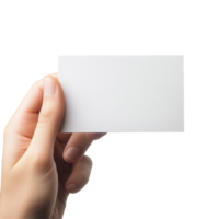 A hand holding a blank business name card against a clean transparent background for potential branding and design purposes, hand holding blank business name card on transparent backgroundfile png