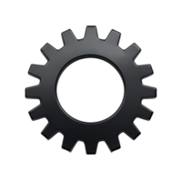 A black gear icon on a clean transparent background representing mechanical engineering and design concepts in industry, gear icon isolated on transparent background png
