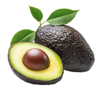 Fresh avocado cut in half showcasing smooth texture and large seed isolated on a clean transparent background, fresh avocado isolated on transparent background png