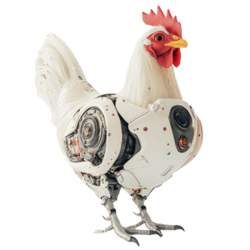 Futuristic robotic chicken designed with a transparent background showcasing advanced technology details, Robotic Chicken on Transparent Background, HighTech Farming Concept png