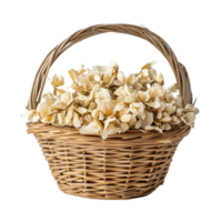 Dried pea flower arrangement in a wicker basket set against a transparent background for decorative display, Dried pea flower in basket on transparent background png