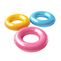 Colorful inflatable swim rings on a bright transparent background for summer fun, Inflatable Swim Rings on transparent background Summer Pool Accessories png