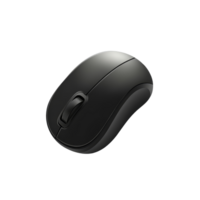 A black computer mouse on a transparent background showcasing a modern design perfect for gaming or office use, computer mouse on transparent backgroundfile png