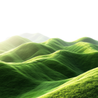 A serene view of lush green hills isolated against a bright transparent background, creating a tranquil landscape, green hills landscape isolated on transparent background png