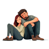 A sad couple sitting together, feeling distant due to family problems and emotional struggles in a quiet setting, sad couple with family problems, file of isolated object on transparent background png