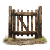 A rustic soil gate made of weathered wood against a pure transparent background showcasing transparent hues, Beautiful soil gate on a transparent background png