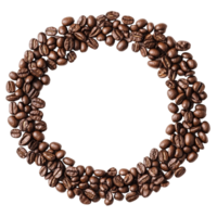 Coffee beans arranged in a circular pattern on a transparent background, creating a unique and inviting, Coffee beans forming a ring shape for copy space over transparent background Stock Photo png