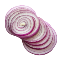 Freshly sliced red onion rings on a clean transparent background showcasing their vibrant color and texture, red onion slices isolated on transparent background png