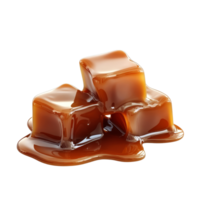 Melting caramel ice cubes dripping on a transparent background creating a sweet and indulgent visual treat, Melting Caramel Ice Cubes on transparent background png