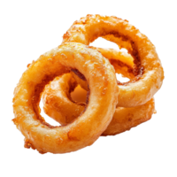 Crispy fried onion rings on a transparent background perfect for snacks or appetizers at any time of the day, Fried Onion Rings isolated on transparent background png