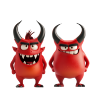 Cheerful cartoon devil characters enjoying a playful moment on a transparent background, 3D Cartoon Devil Characters on transparent background png