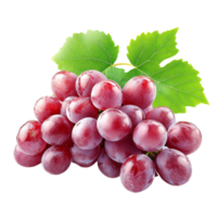 Fresh red grapes cluster on a transparent background with green leaves, perfect for healthy snacks or recipes, Fresh Grapes Cluster Isolated isolated on transparent background png