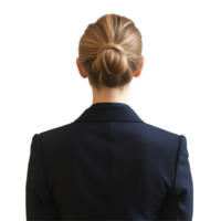 Back view of a businesswoman wearing a blazer with a bun hairstyle against a transparent background, Back View of Business Woman with Bun on transparent background png