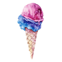 Colorful watercolor depiction of a two-scoop ice cream cone on a plain background, ice cream on a transparent background. ice cream isolated on transparent background png